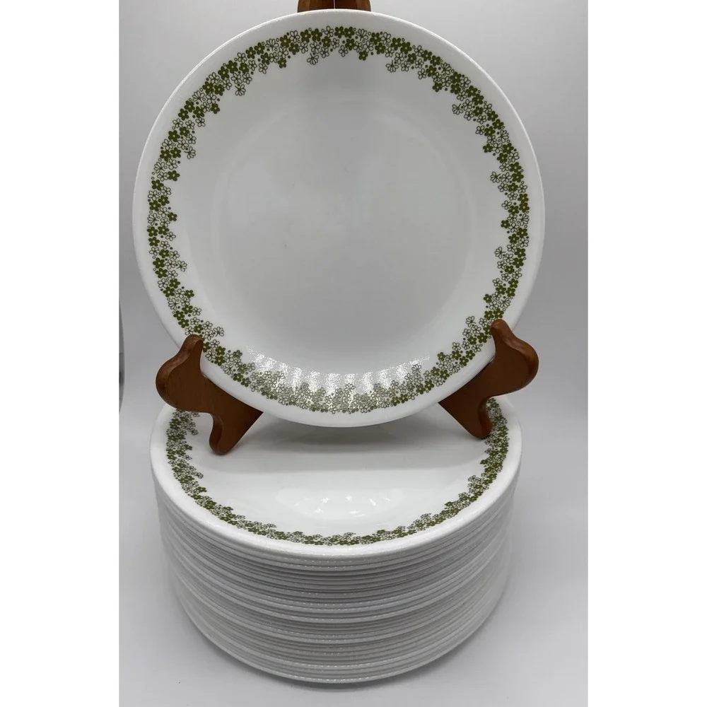 Corelle Spring Blossom Crazy Daisy 9 Inch Dinner Plates Vintage MCM White Green